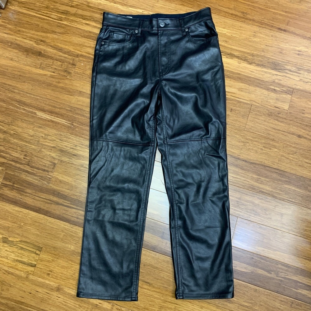 Gap Faux Leather Pants Womens‎ Size 8/29 Short Cheeky Straight High Rise Black